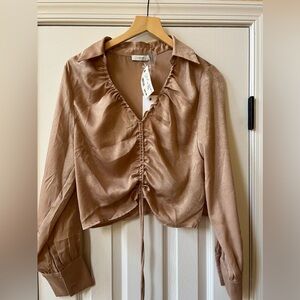 Lush gold taupe shimmer blouse large NWT holidays